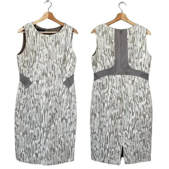 Lafayette 148 Sleeveless Patterned Sheath Dress Women's Size 8 Cream Tan Career - Picture 1 of 12